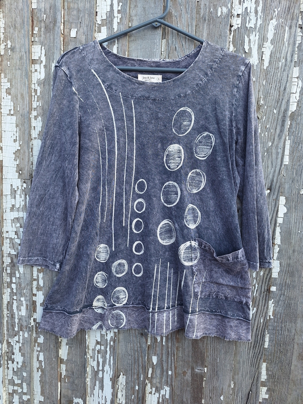 Jean & Jane Slate Blue Gray Artistic Circle Tunic Top Size Small